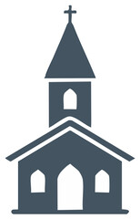 Simple flat vector icon of a church with a steeple and cross symbol for religious worship and community