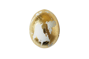 Decorative egg with gold and white design on a plain background in a studio setting