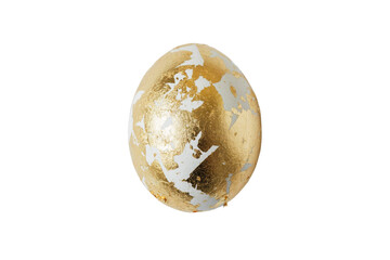 Golden egg with weathered surface displayed against a plain white background