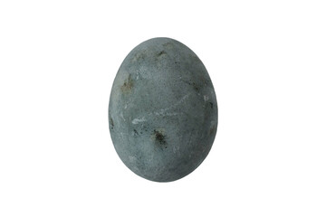 Large gray stone egg placed on a white background with no additional objects present