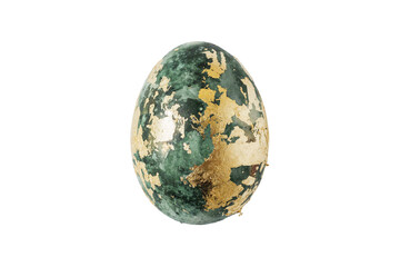 Bright green egg with gold leaf designs on a white background showing unique art style