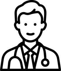 Obraz premium Hand Drawn Professional Doctor Wearing a Stethoscope Black and White Avatar Illustration in Minimal Line Art Style Design