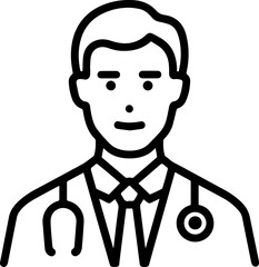 Obraz premium Hand Drawn Professional Doctor Wearing a Stethoscope Black and White Avatar Illustration in Minimal Line Art Style Design
