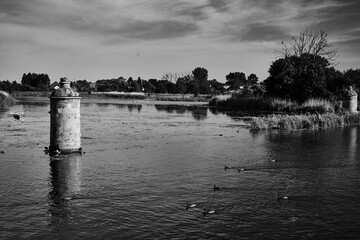 Historic Stone Lock (Kamienna Sluza) water tower and ducks on the Motlawa River within the 17th-century fortifications, Gdansk, Pomerania, Poland, Europe. © sebastiangora
