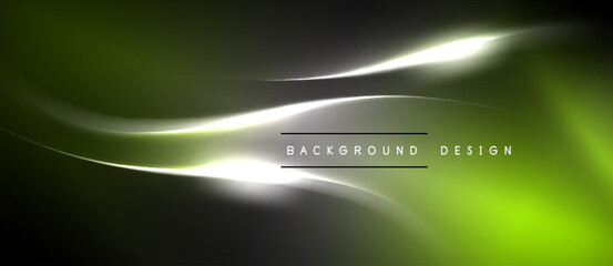 Naklejka premium Abstract design features flowing lines, vibrant green hues, dark shades, bright light accents. Modern aesthetic, suitable background element.