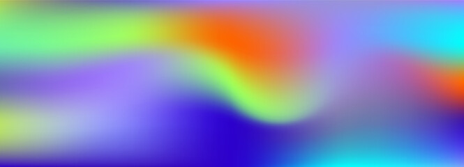 Obraz premium Vivid mesh gradient background. Abstract blue, orange, and rainbow wavy spots. Vector holographic pattern with iridescent flecks. Bright backdrop for a dynamic neon design. Pastel ombre texture.