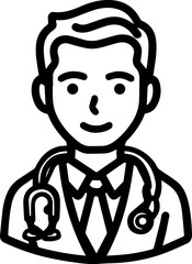 Obraz premium Hand Drawn Professional Doctor Wearing a Stethoscope Black and White Avatar Illustration in Minimal Line Art Style Design