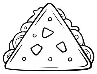 Hand drawn outline of a triangular food item with filling and toppings isolated on white