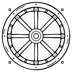 Fototapeta premium Circular Dharma Wheel Symbol Line Art Illustration