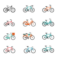 Diverse Bicycle Collection Flat Design Bikes for Every Rider and Purpose