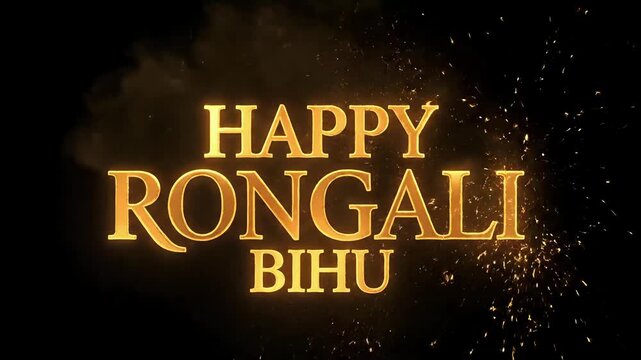 Happy Rongali Bihu Molten Gold Typography Assamese Festival Celebration