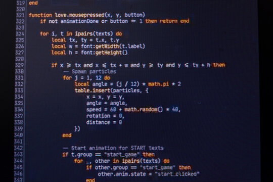 Script code on monitor, closeup. Software development concept