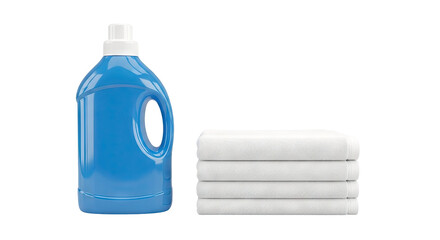 Blue Laundry Detergent Bottle and Stacked White Towels