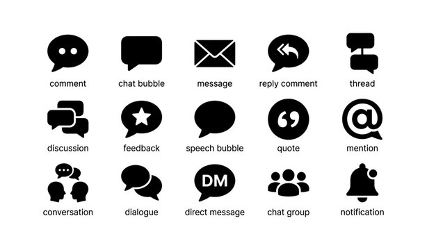 Social media icons set with speech bubbles, chat, message, notification symbols