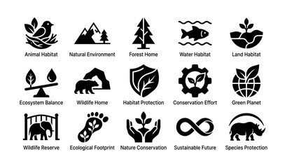 Obraz premium Environmental conservation icons showcasing wildlife and nature protection