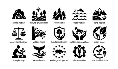 Fototapeta premium Environmental conservation and habitat protection icons set