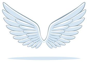 Obraz premium Simple cartoon angelic wings with blue shading isolated vector illustration