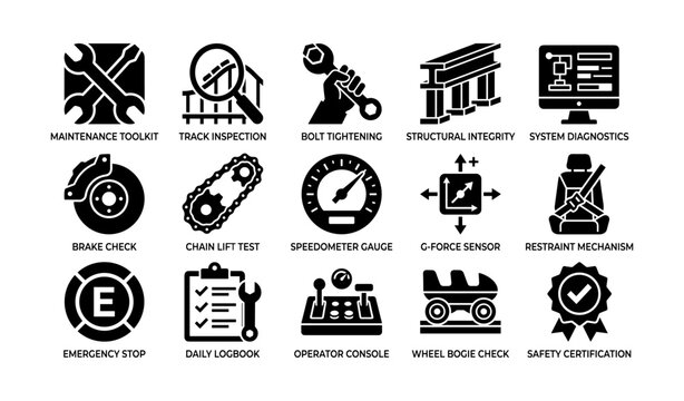 Engineering and safety icons for maintenance and system diagnostics