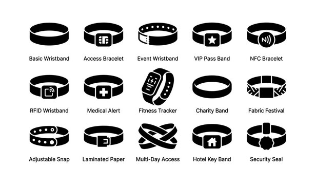 Various wristband designs including event, vip pass, nfc, rfid, and medical alert