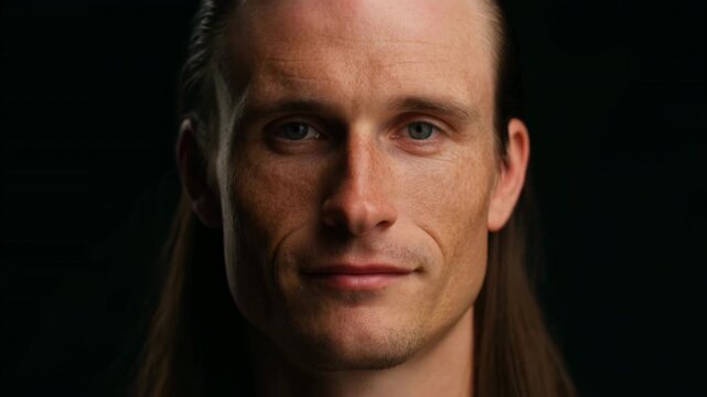 Portrait Of Male Actor With Brown Hair Engaging In Monologue Practice Against Dark Background