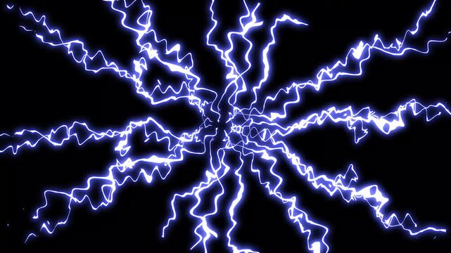 Animated storm lightning bolt overlay transition with powerful thunder strikes and dynamic electric discharge effects, luminous blue force lightning motion graphics for seamless scene changes, 4K