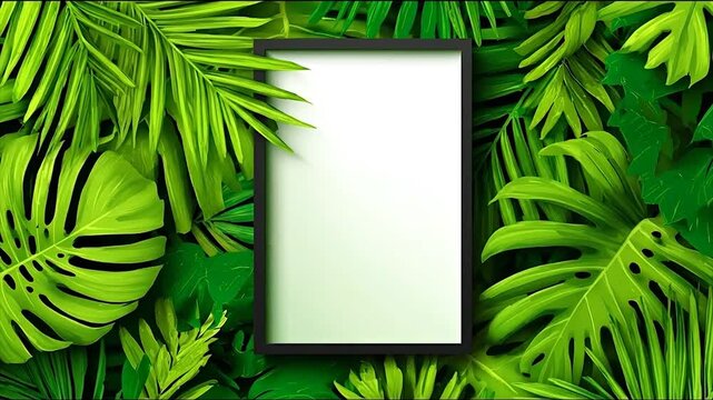 Frame surrounded by lush green leaves with copy space for design
