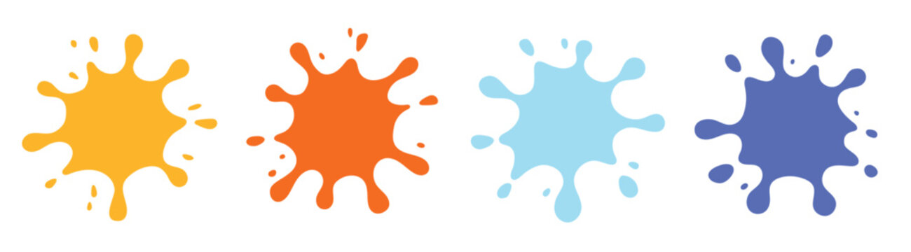 Splash of paints in various colors. Blot splatter isolated vector design element illustration collection in transparent background