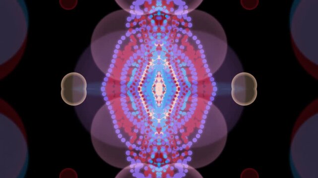 Intricate glowing magenta and cyan beadwork forms a central diamond shape.