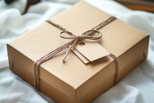 selective focus minimalistic shot of wrapped parcel isolated