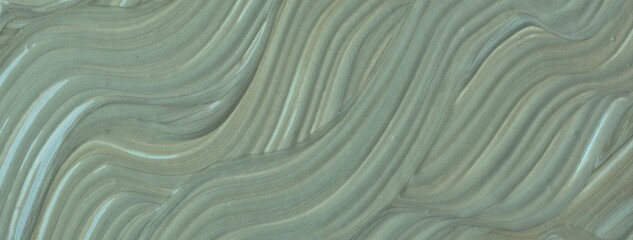 Sage green and olive acrylic paint texture background with wavy brush strokes and flowing lines for...