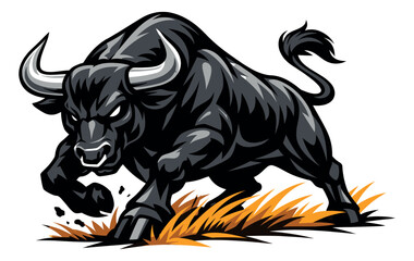 Obraz premium Mascot style illustration of a bull depicting a powerful charge for sports or financial themes
