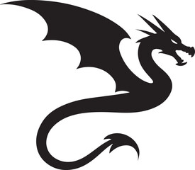 Obraz premium Black Dragon Silhouette Illustration - Stylized Fantasy Creature Vector Icon