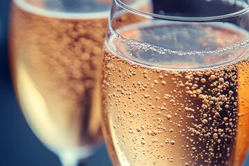 selective focus close-up of ros&eacute; champagne in flute highlighting effervescent bubbles