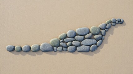 The silhouette of a plesiosaur made of gray river stones on the beach. A wildlife magazine designed for the wildlife conservation movement, which celebrates biodiversity.