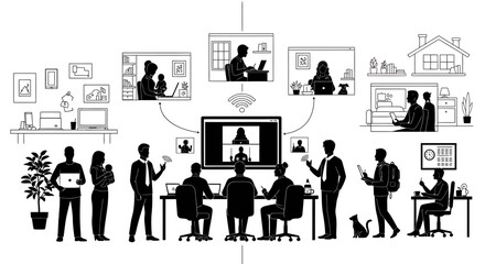 Set of business people working in office vector isolated on White Background