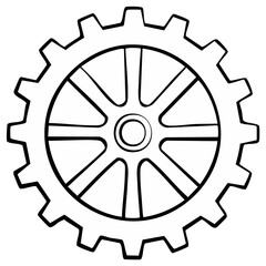 Obraz premium Gear illustration, mechanical cogwheel drawing, vector design of gear wheel for engineering