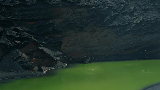 4k Slow Mo Shot of Charco De Los Clicos Green Lagoon In Canary Islands