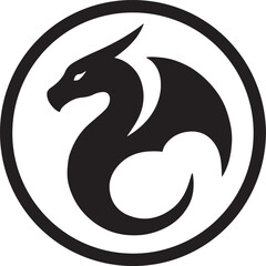 Black Dragon Head and Wing Silhouette in Circle Vector Icon