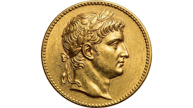 Ancient gold coin with Roman emperor profile