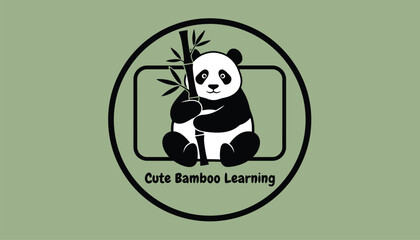 Black white minimalist happy panda logo for children's academy vector illustration © Mohammad