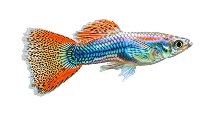 Isolated Guppy in Vivid Color Aquarium Animal with Beautiful Fish Fin and Scale Detail