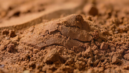 Close-up of dry clay with cracks and loose texture. Suitable for environmental article, climate banner, or background image.
