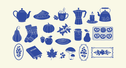 Charming Autumn Fall Season Flat Vector Icon Collection Warm Food Nature Comfort Elements © Vectorus