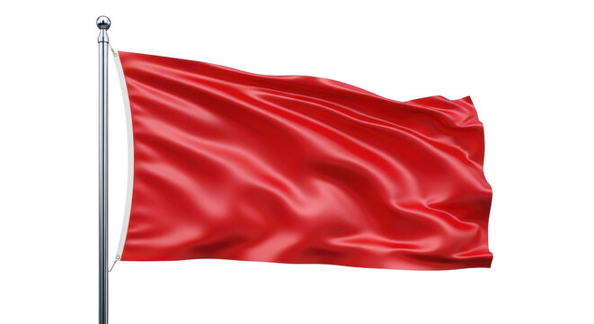 Isolated crimson flag fluttering in the wind on a flagpole, a sign of danger or surrender