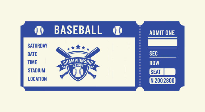 Vintage Baseball Championship League Game Event Ticket Admission Pass Vector Design