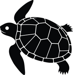 Obraz premium Black silhouette of a sea turtle swimming on a white background