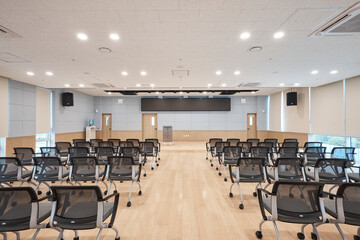 Modern interior architecture with clean lines, natural light, and contemporary design in a modern building, no people.