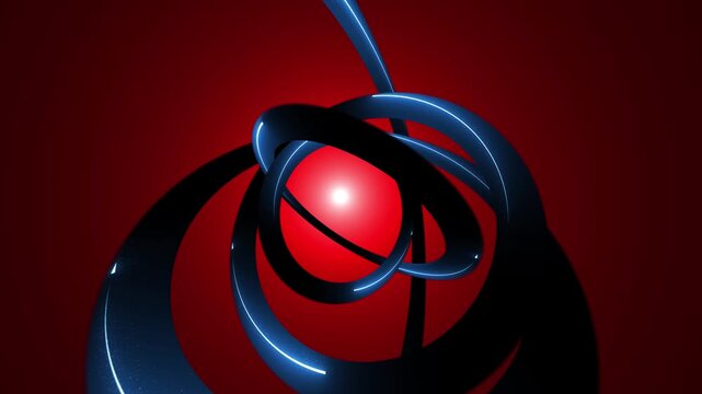 Endless 3D animation, abstract neon background with rotating round figures, rings glowing under ultraviolet light.