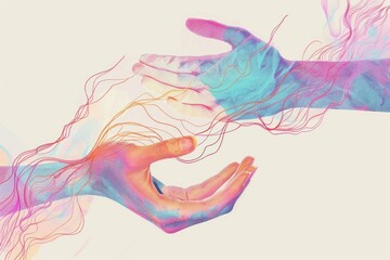 Fototapeta premium Hands in a digital universe hand art illustrated.