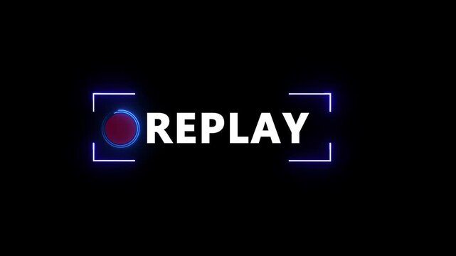 Neon glowing replay button animation with changing colors and recording frame for gaming UI